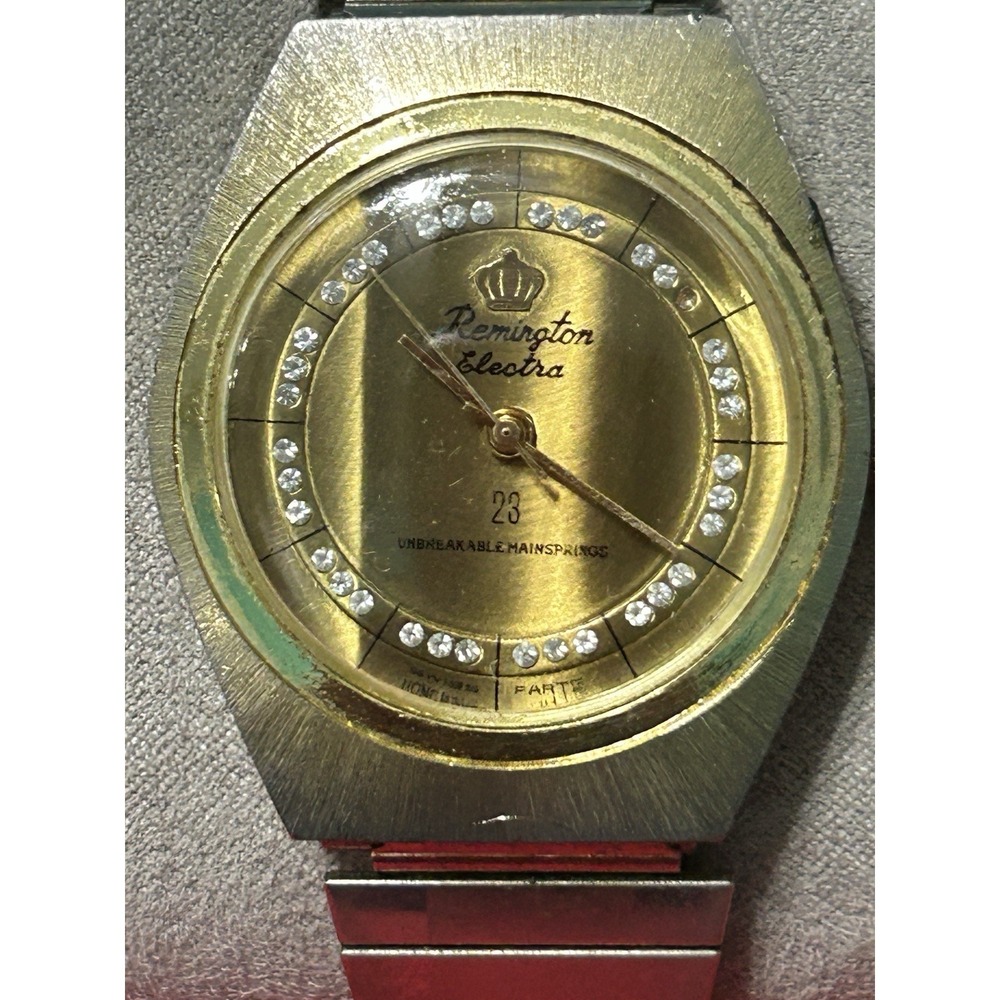 Vintage‎ Remington Electra 23 Unbreakable Mainspring Mens Watch Gold Tone Works